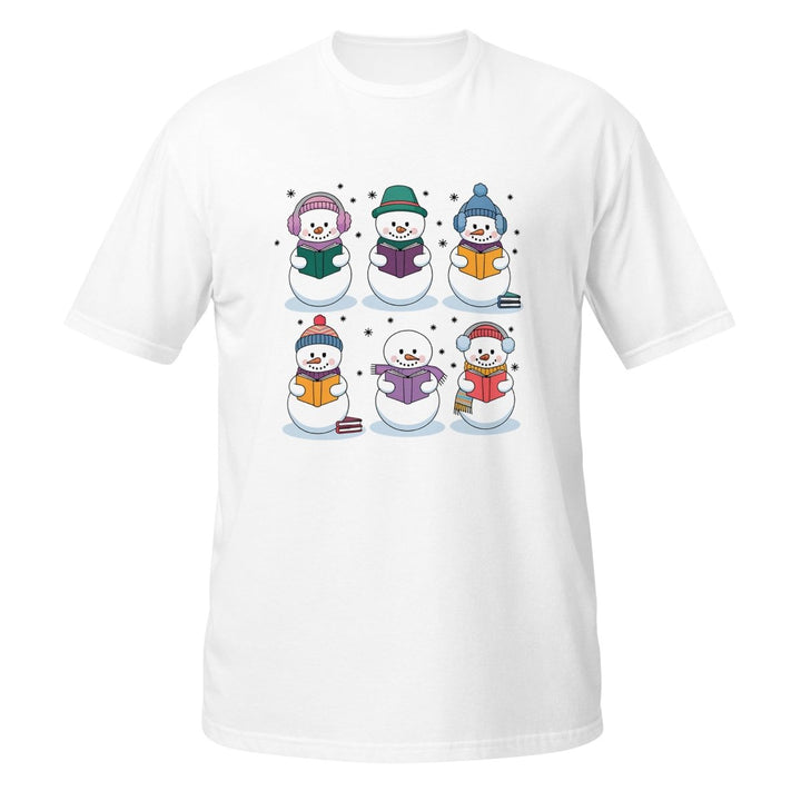 Snowman Reading Book Graphic Tee - White - S - ArtyKoala