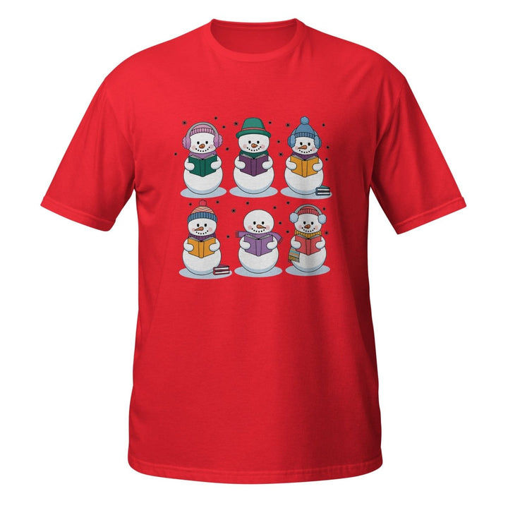 Snowman Reading Book Graphic Tee - Red - S - ArtyKoala