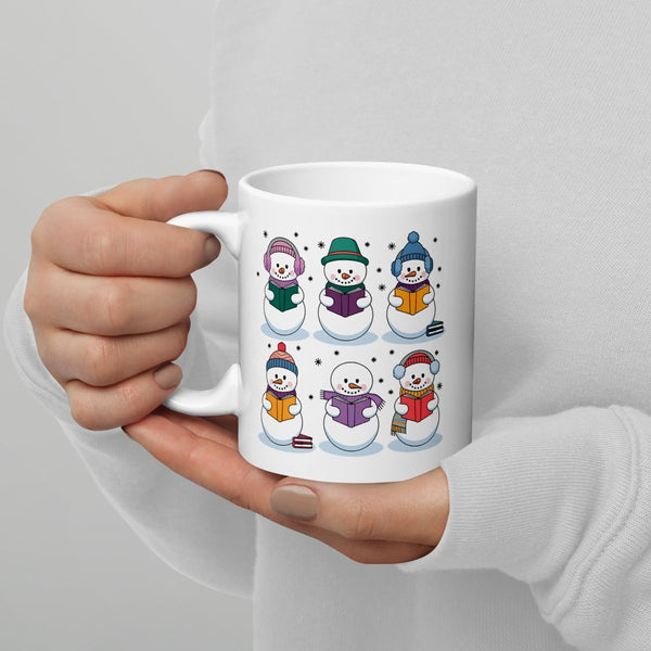 Snowman Reading White glossy mug - 11 oz - ArtyKoala