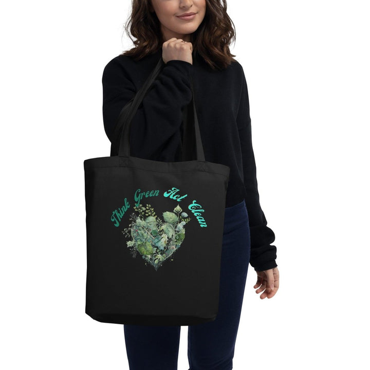 Think Green Act Clean Eco Custom Tote Bag - Black - ArtyKoala
