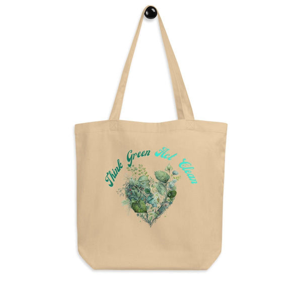 Think Green Act Clean Eco Custom Tote Bag - Oyster - ArtyKoala