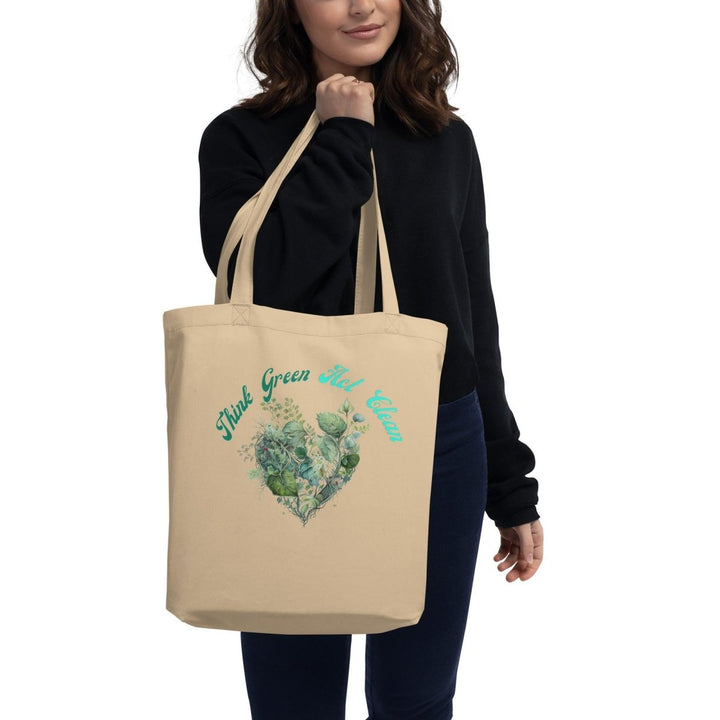 Think Green Act Clean Eco Custom Tote Bag - Oyster - ArtyKoala