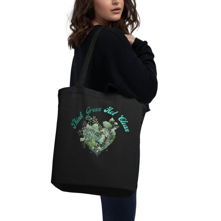 Think Green Act Clean Eco Custom Tote Bag - Black - ArtyKoala