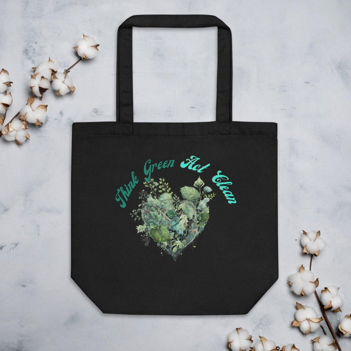 Think Green Act Clean Eco Custom Tote Bag - Black - ArtyKoala