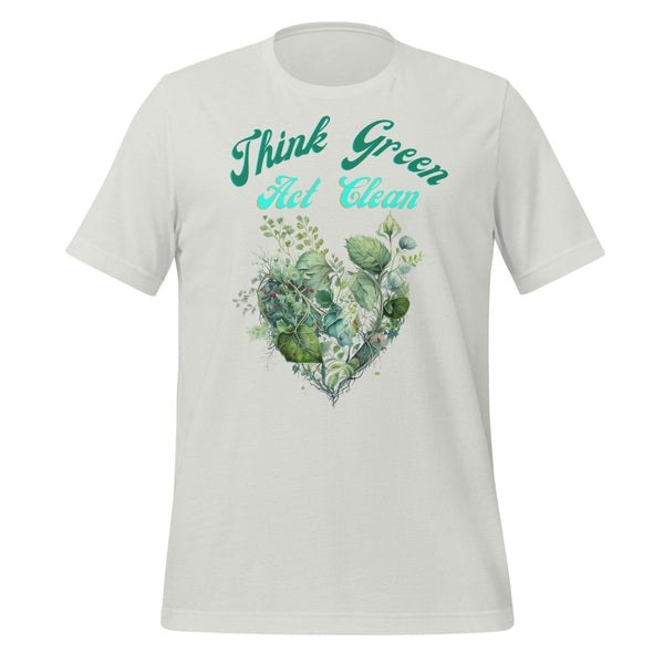 Think Green, Act Clean Unisex Graphic Tee - Silver - S - ArtyKoala