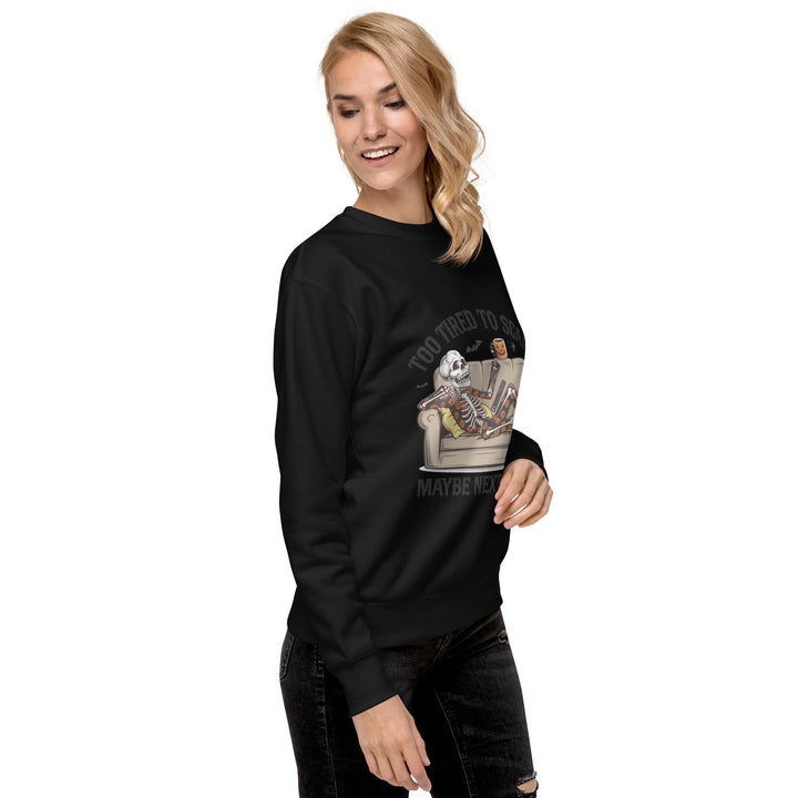 Too Tired to Scare Cotton Unisex Premium Halloween Sweatshirt - Black / S - ArtyKoala