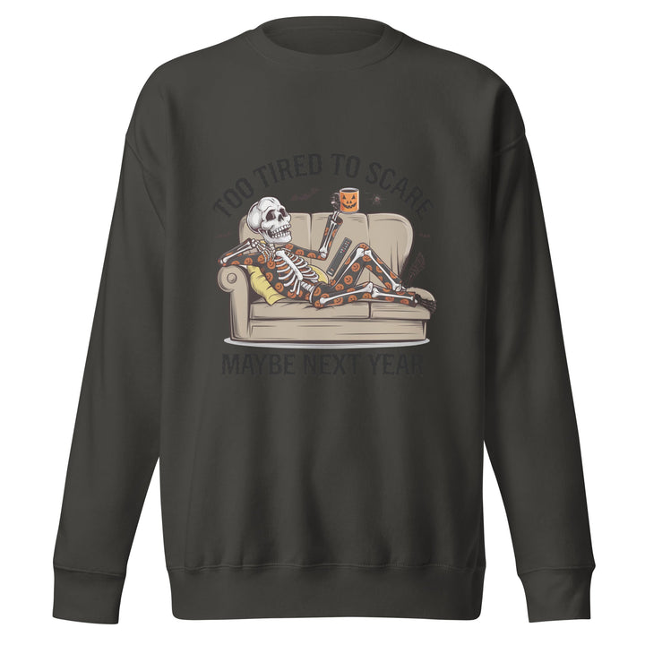 Too Tired to Scare Cotton Unisex Premium Halloween Sweatshirt - Vintage Black / S - ArtyKoala