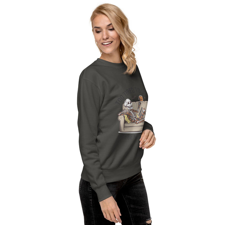 Too Tired to Scare Cotton Unisex Premium Halloween Sweatshirt - Black / S - ArtyKoala