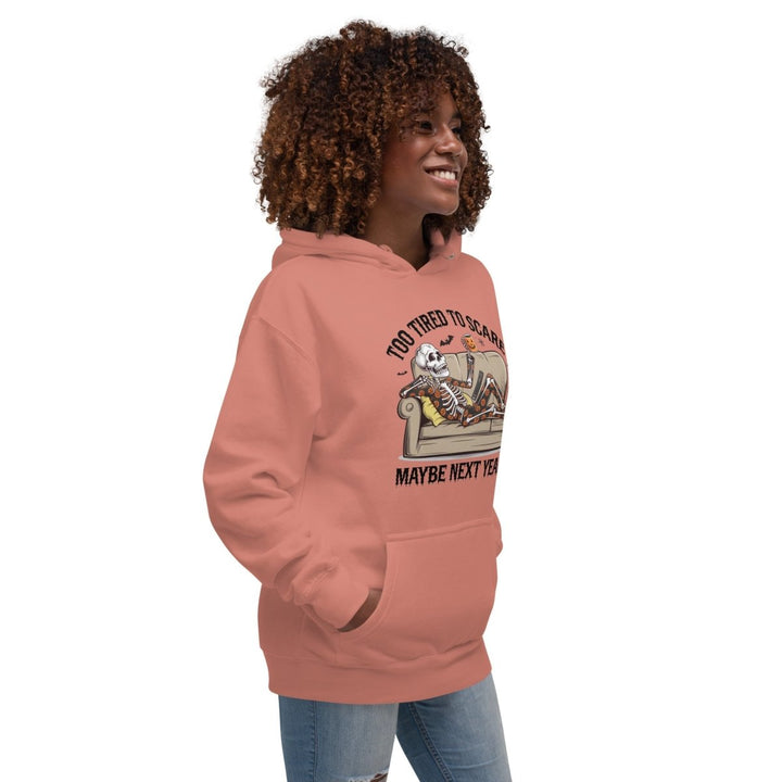 Too Tired to Scare Graphic Hoodie - Dusty Rose - S - ArtyKoala