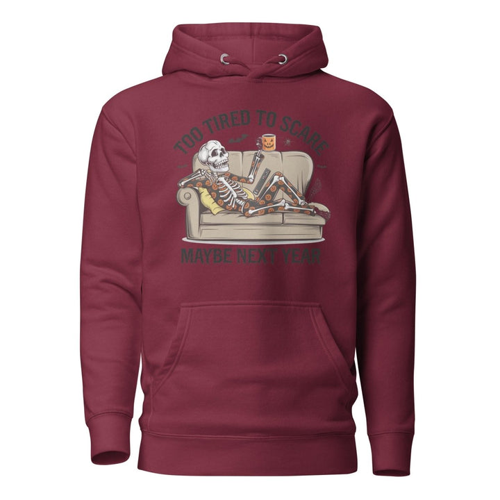 Too Tired to Scare Graphic Hoodie - Maroon - S - ArtyKoala