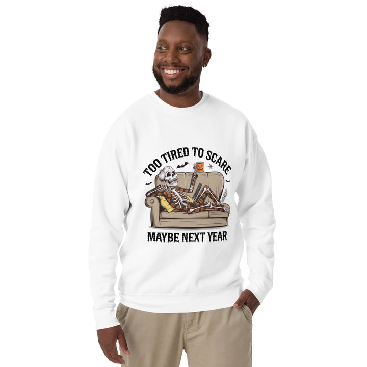 Too Tired to Scare Graphic Sweatshirt - White - S - ArtyKoala