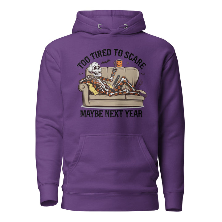 Too Tired to Scare Unisex Premium Cotton Halloween Hoodie - Purple / S - ArtyKoala