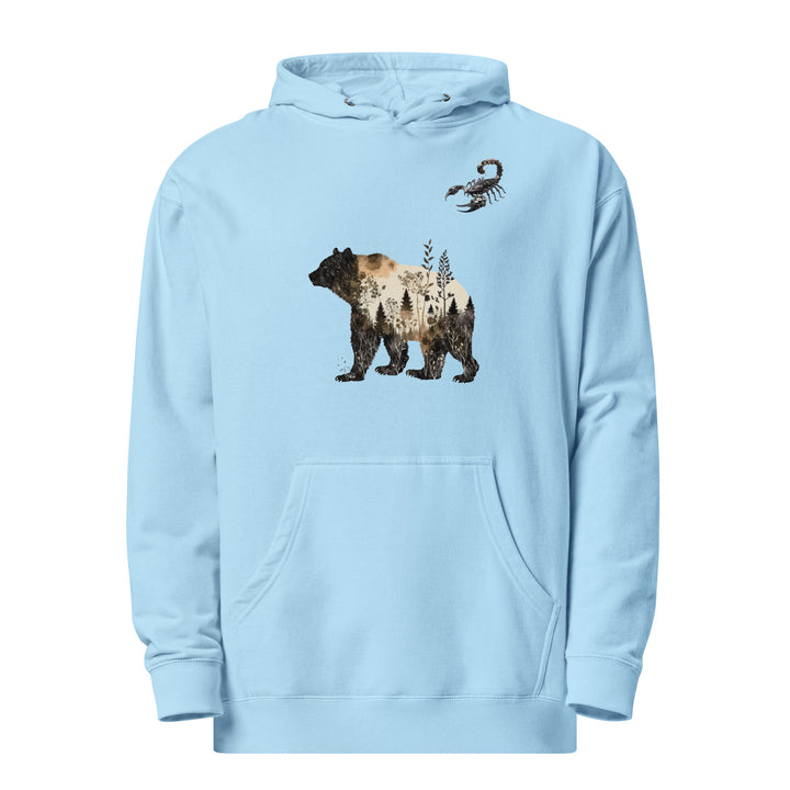 Wildlife Bear and Scorpion Men Premium Midweight Hoodie - Blue Aqua / S - ArtyKoala