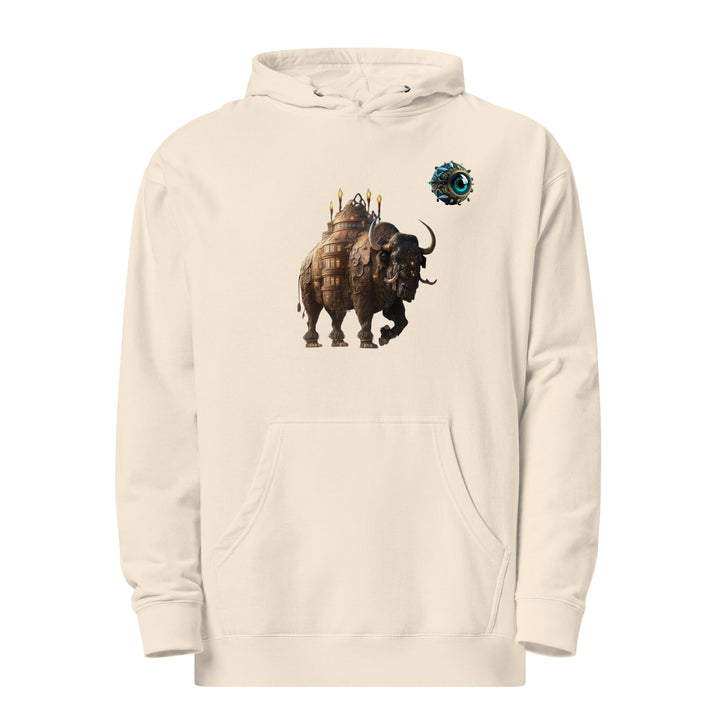 Mechanical Bison and Eye Men Premium Midweight Hoodie - Bone / S - ArtyKoala