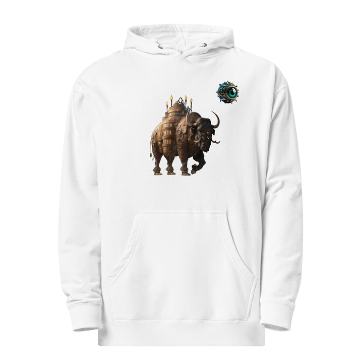 Mechanical Bison and Eye Men Premium Midweight Hoodie - White / S - ArtyKoala