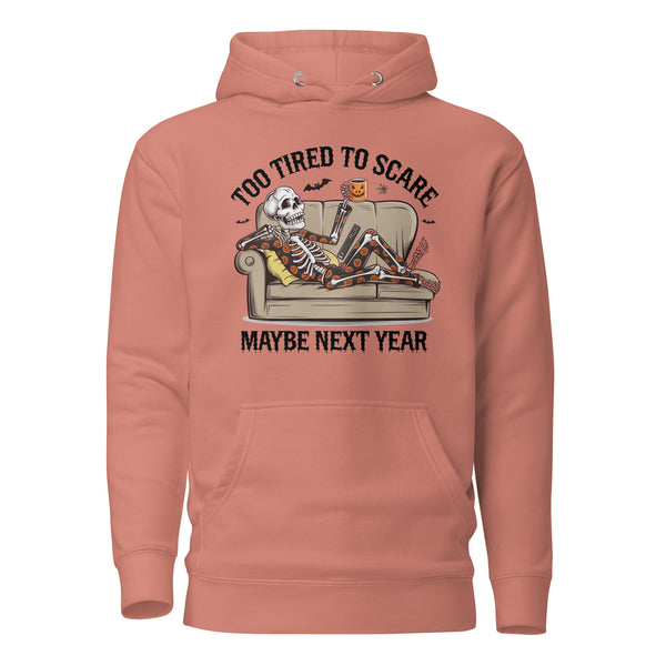 Too Tired to Scare Unisex Premium Cotton Halloween Hoodie - Dusty Rose / S - ArtyKoala