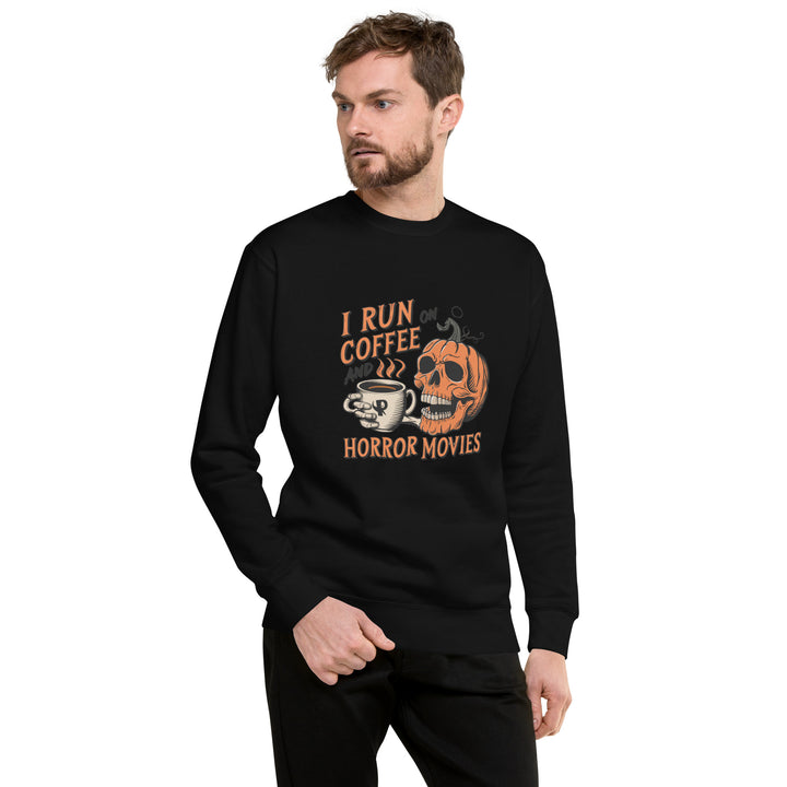 I Run on Coffee an Horror Movie Unisex Premium Halloween Sweatshirt - Black / S - ArtyKoala