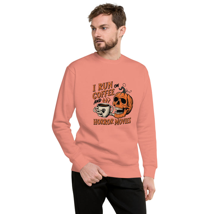 I Run on Coffee an Horror Movie Unisex Premium Halloween Sweatshirt - Dusty Rose / S - ArtyKoala