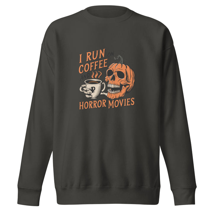 I Run on Coffee an Horror Movie Unisex Premium Halloween Sweatshirt - ArtyKoala