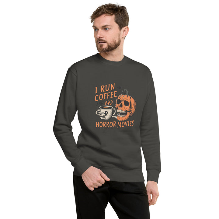 I Run on Coffee an Horror Movie Unisex Premium Halloween Sweatshirt - Vintage Black / S - ArtyKoala