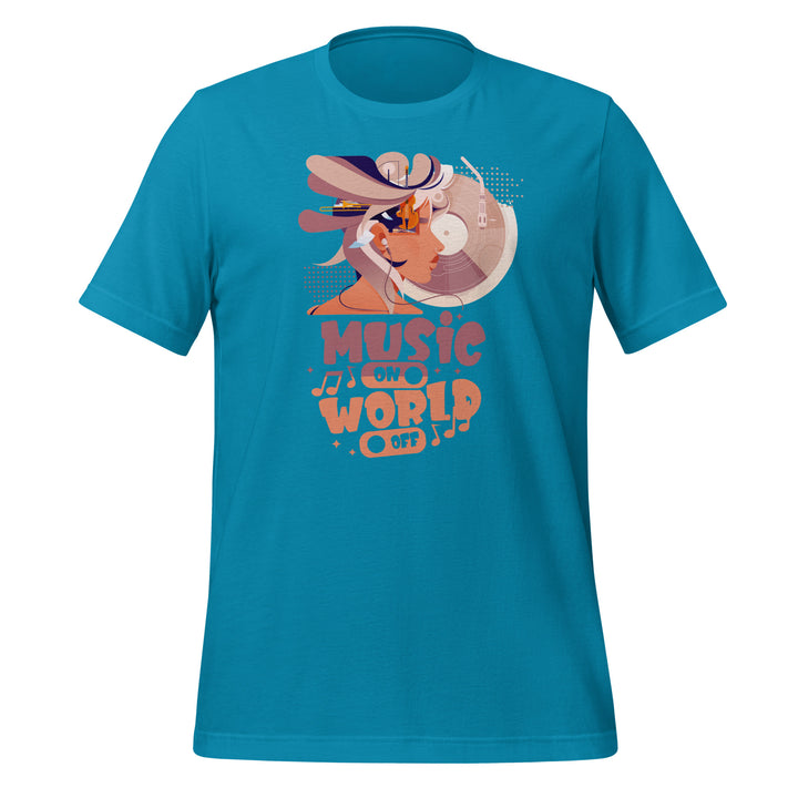 Music on World off Premium Cotton Unisex T-shirt - Aqua / S - ArtyKoala