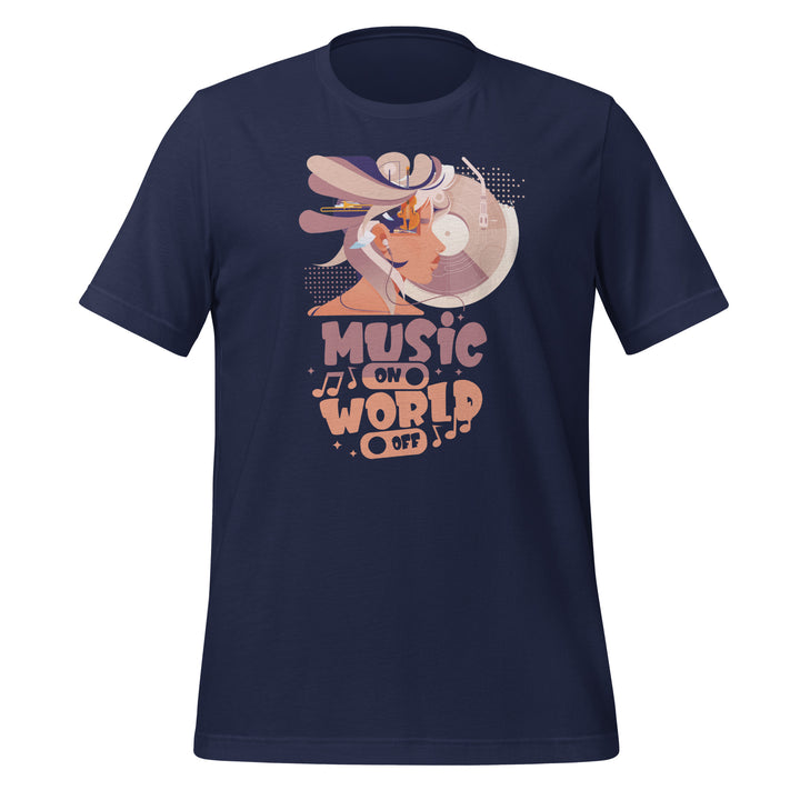 Music on World off Premium Cotton Unisex T-shirt - Navy / S - ArtyKoala