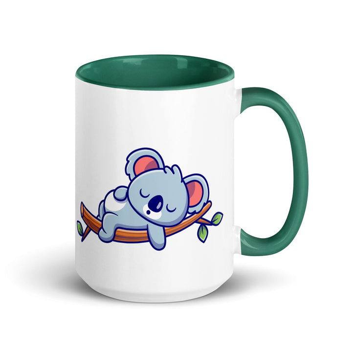 Very Tired Koala Mug with Color Inside - Dark green / 15 oz - ArtyKoala