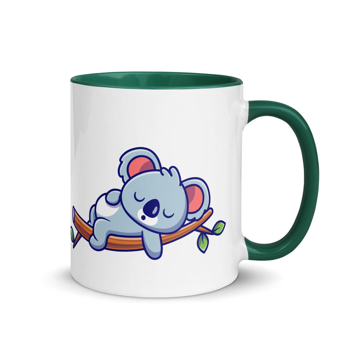 Very Tired Koala Mug with Color Inside - Dark green / 11 oz - ArtyKoala