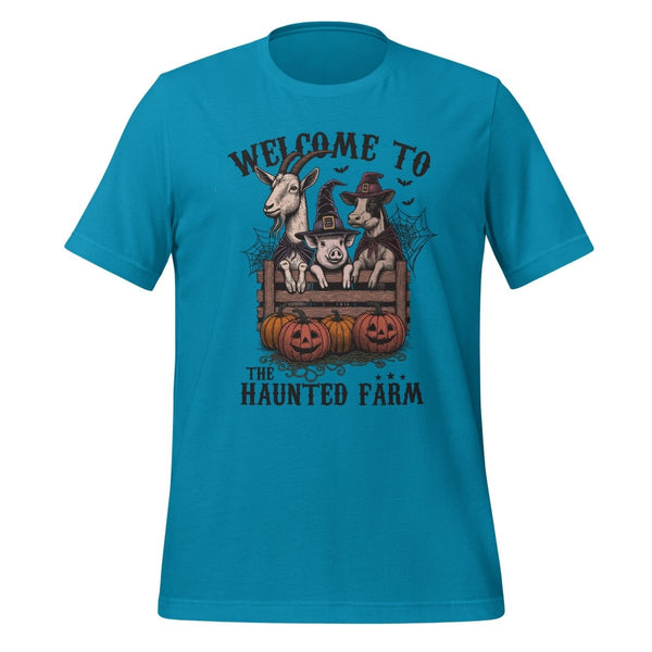 Welcome To The Haunted Farm Graphic Tee - Aqua - S - ArtyKoala