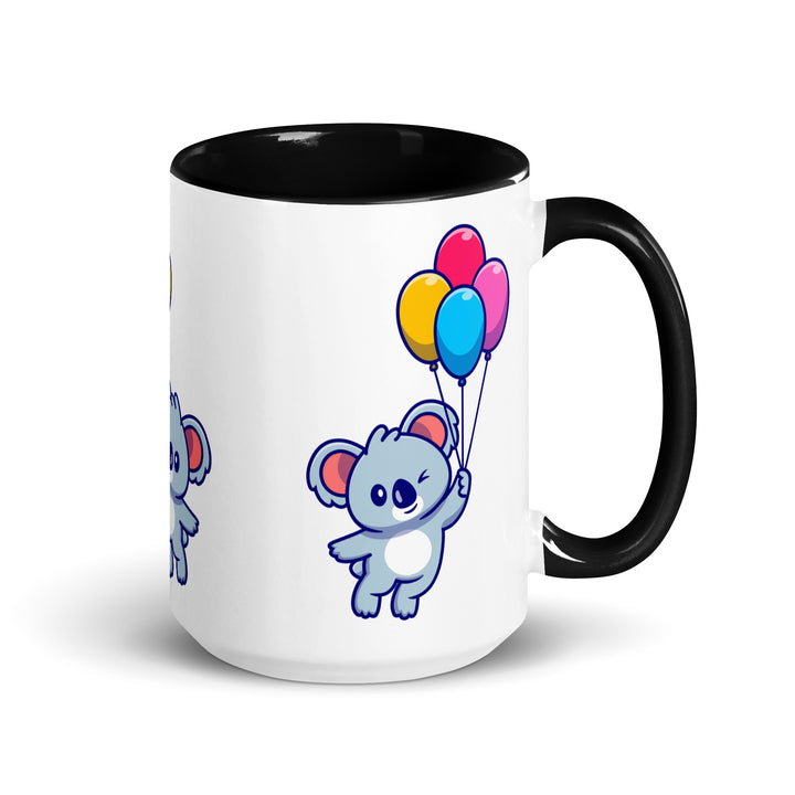 Koala with Balloons Mug with Color Inside - Black / 15 oz - ArtyKoala