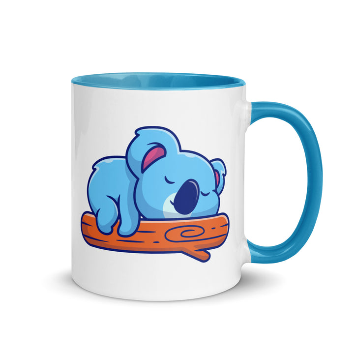 Koala Sleeping on a Log Mug with Color Inside - Blue / 11 oz - ArtyKoala