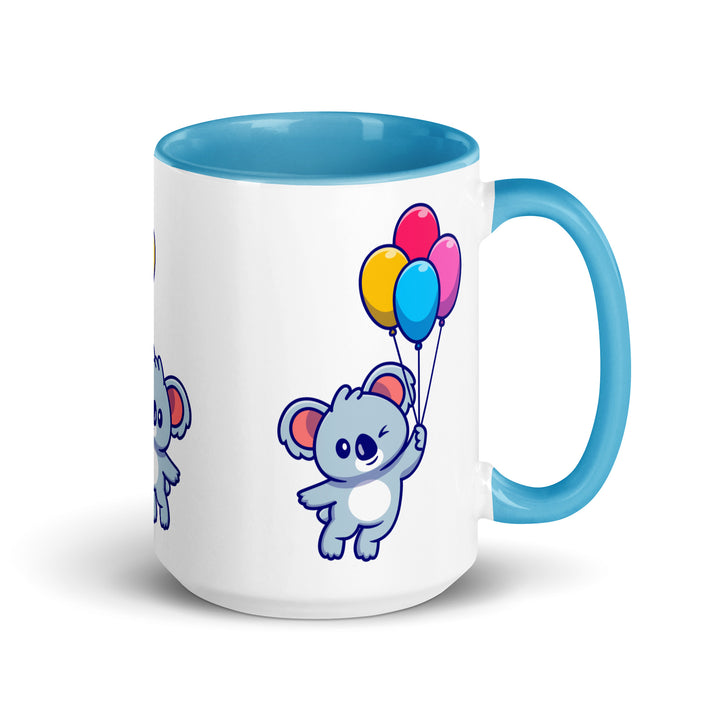 Koala with Balloons Mug with Color Inside - Blue / 15 oz - ArtyKoala