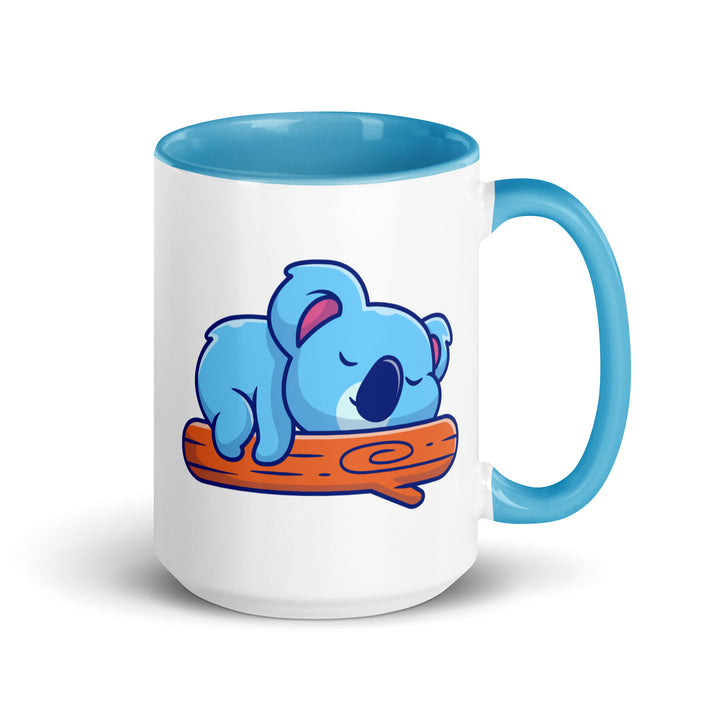 Koala Sleeping on a Log Mug with Color Inside - Blue / 15 oz - ArtyKoala