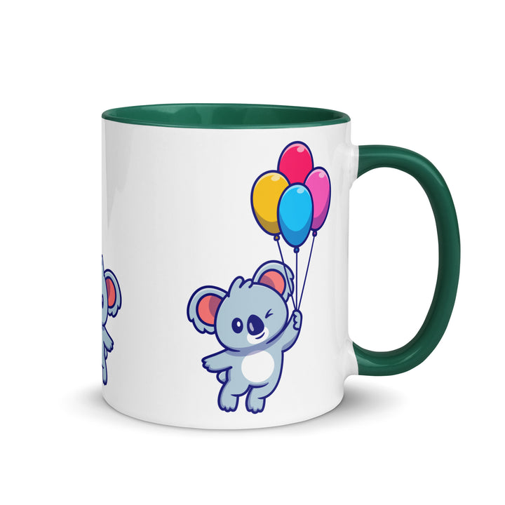 Koala with Balloons Mug with Color Inside - Dark green / 11 oz - ArtyKoala