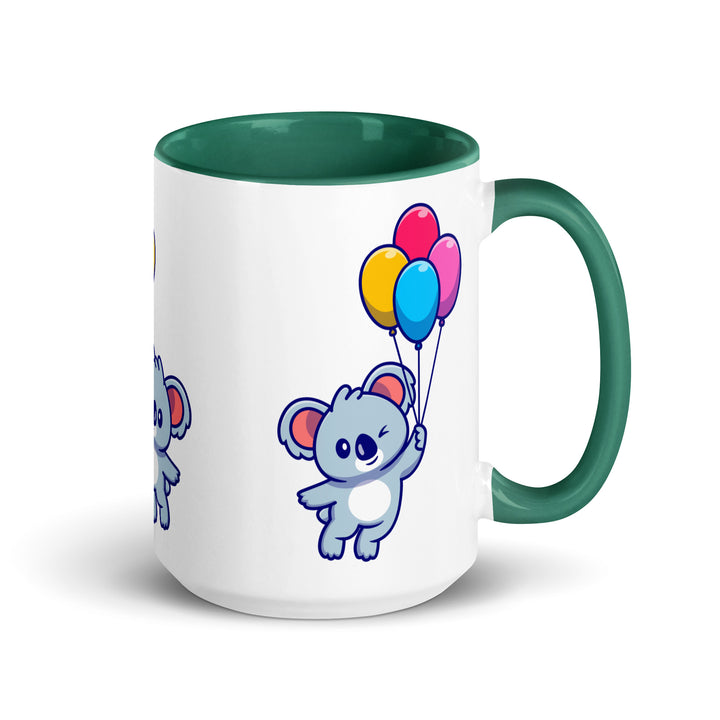 Koala with Balloons Mug with Color Inside - Dark green / 15 oz - ArtyKoala