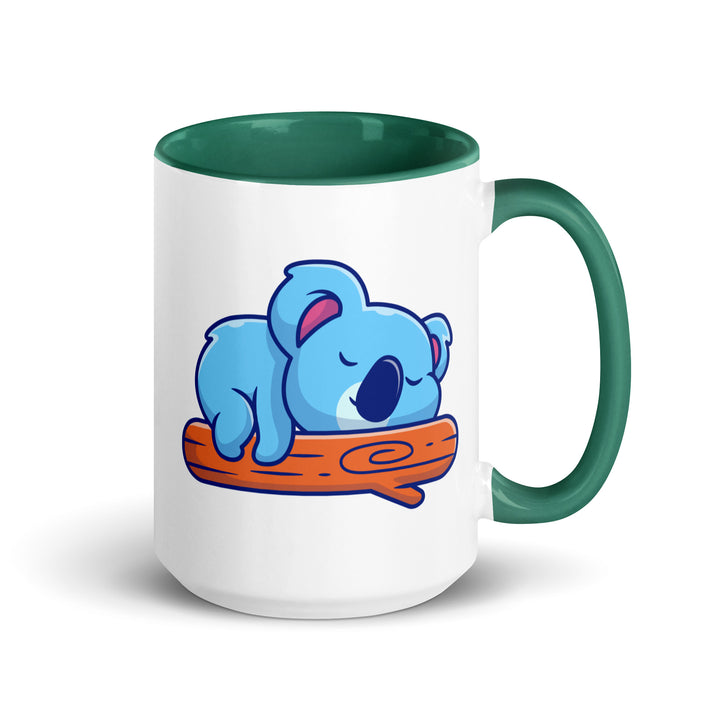 Koala Sleeping on a Log Mug with Color Inside - Dark green / 15 oz - ArtyKoala