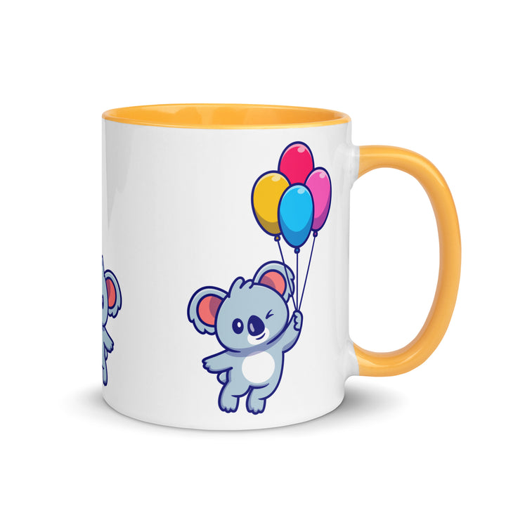 Koala with Balloons Mug with Color Inside - Golden Yellow / 11 oz - ArtyKoala