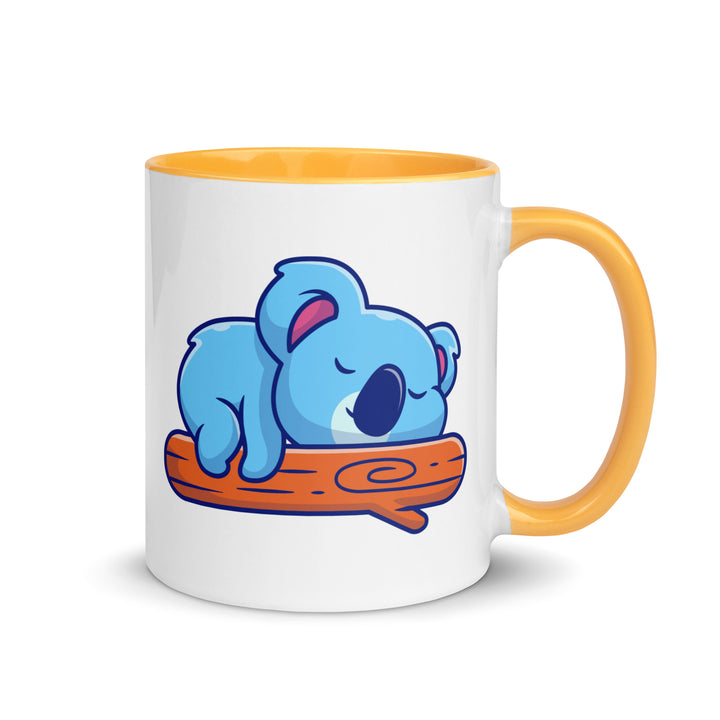 Koala Sleeping on a Log Mug with Color Inside - Golden Yellow / 11 oz - ArtyKoala