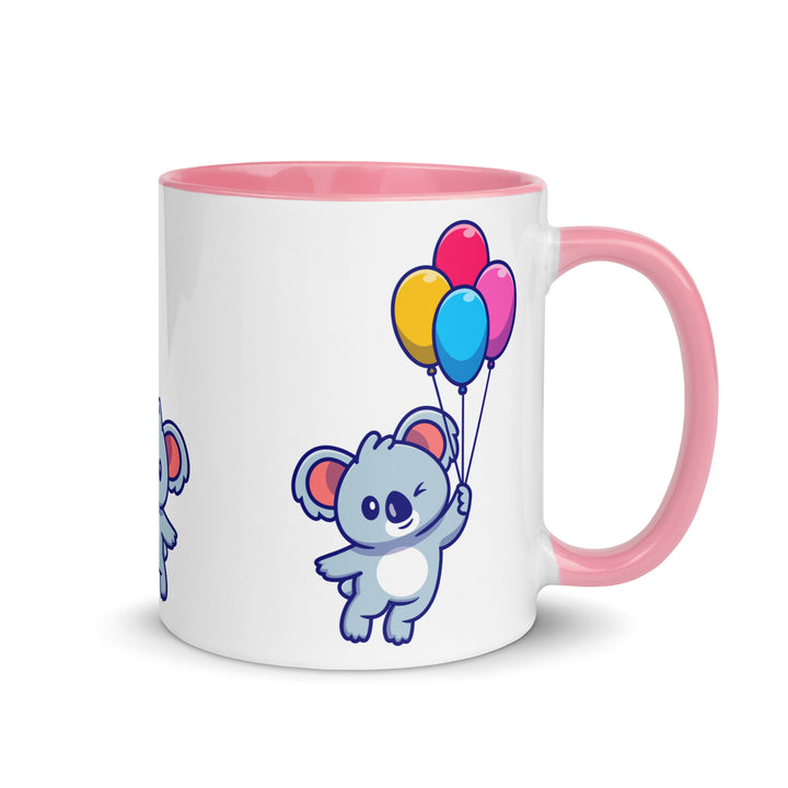 Koala with Balloons Mug with Color Inside - Pink / 11 oz - ArtyKoala