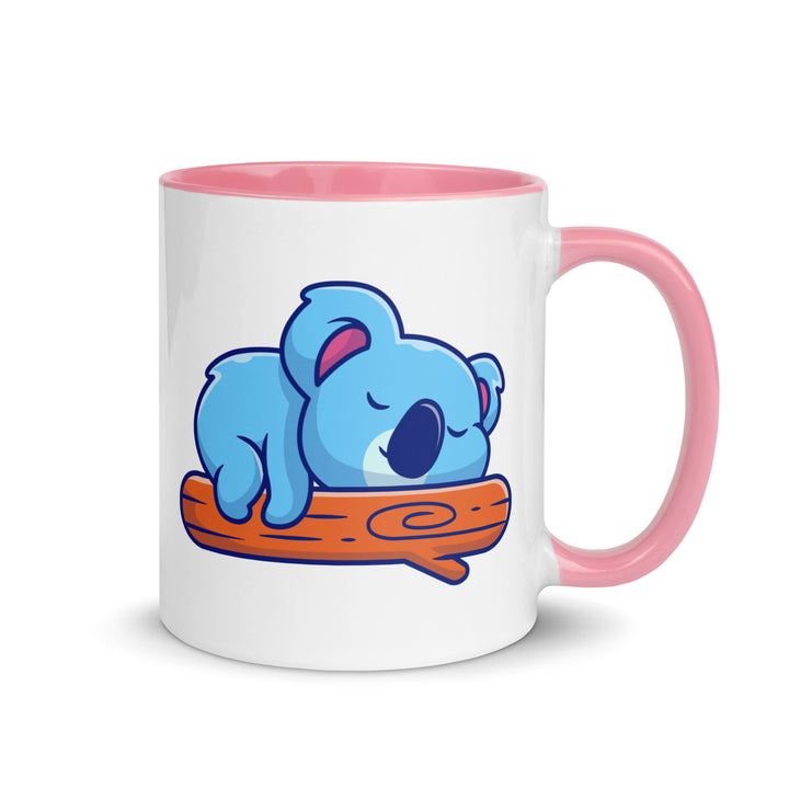 Koala Sleeping on a Log Mug with Color Inside - Pink / 11 oz - ArtyKoala