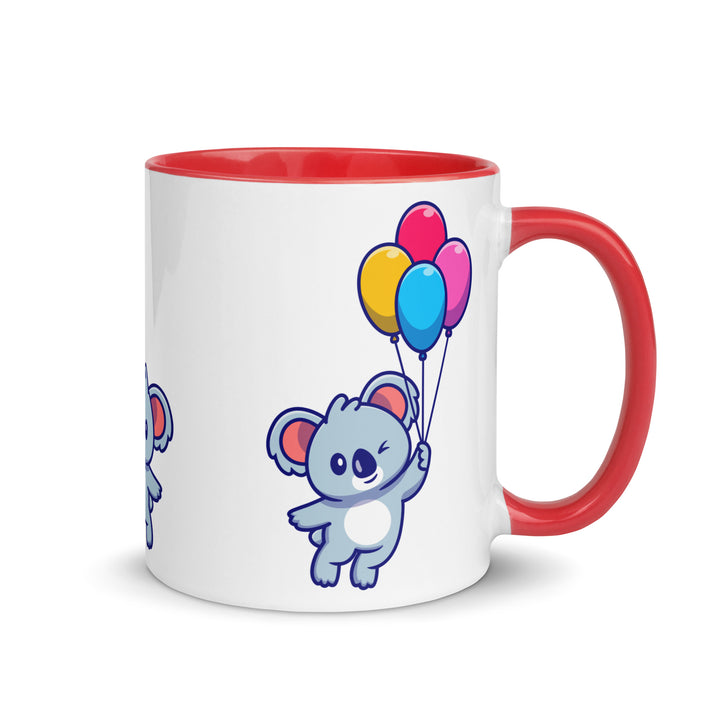 Koala with Balloons Mug with Color Inside - Red / 11 oz - ArtyKoala