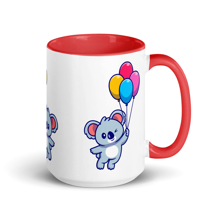 Koala with Balloons Mug with Color Inside - Red / 15 oz - ArtyKoala