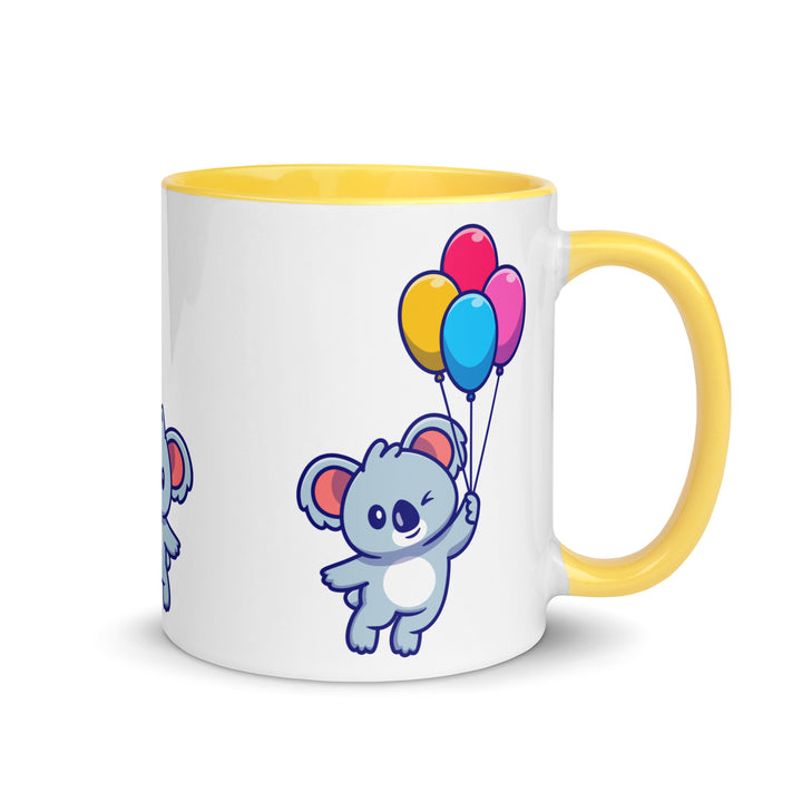 Koala with Balloons Mug with Color Inside - Yellow / 11 oz - ArtyKoala