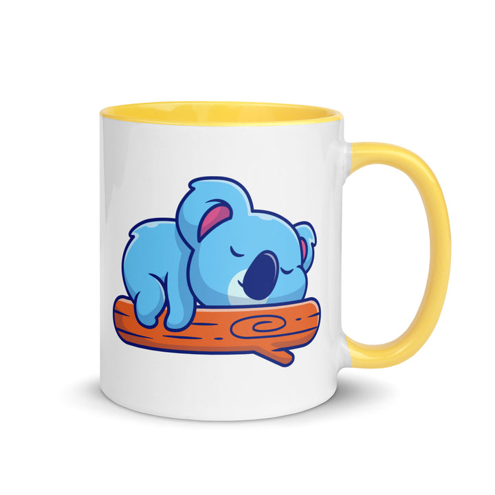 Koala Sleeping on a Log Mug with Color Inside - Yellow / 11 oz - ArtyKoala