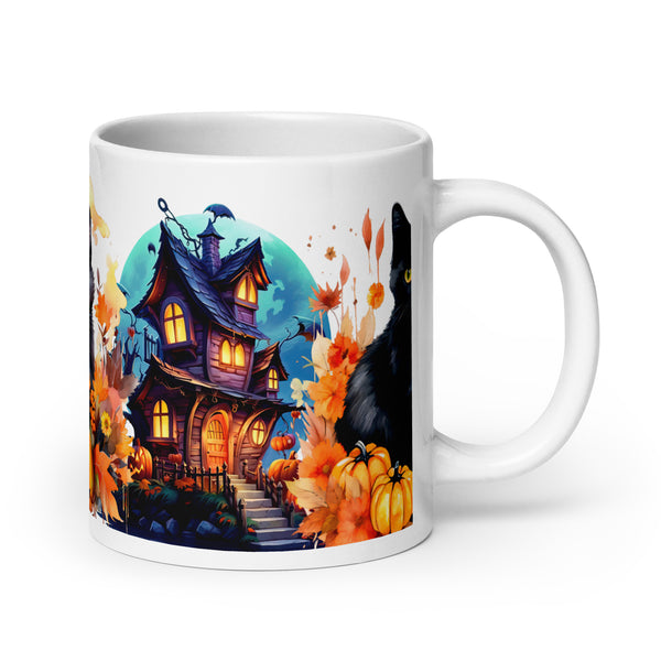 Halloween Black Cat Spirit White glossy mug