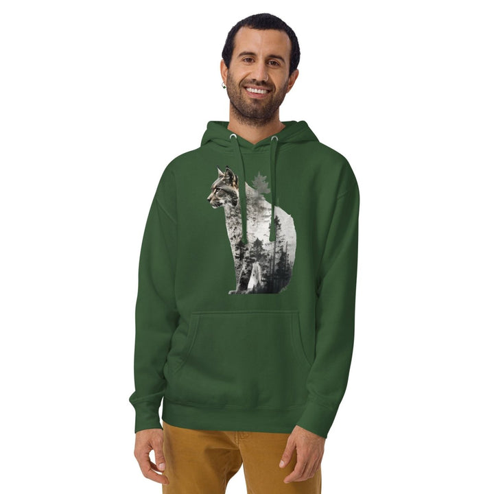 Wild Cat Graphic Hoodie - Forest Green - S - ArtyKoala