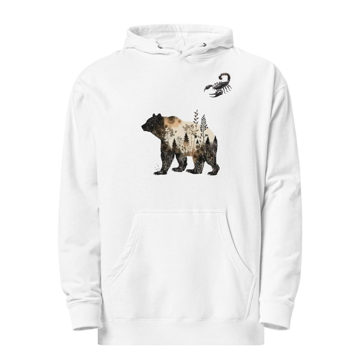 Wildlife Bear and Scorpion Graphic Hoodie - White - S - ArtyKoala