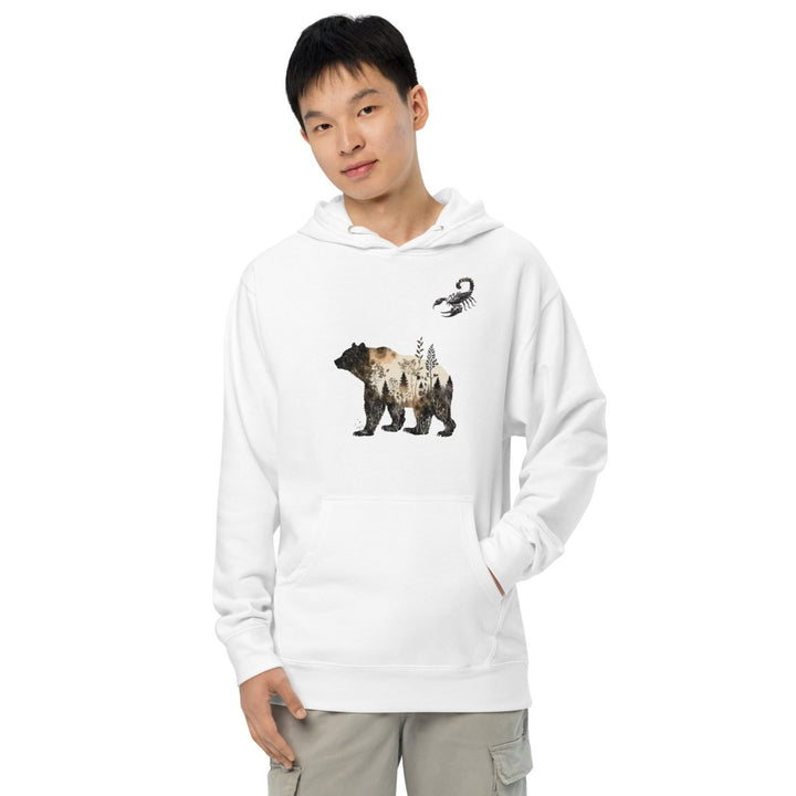 Wildlife Bear and Scorpion Graphic Hoodie - White - S - ArtyKoala