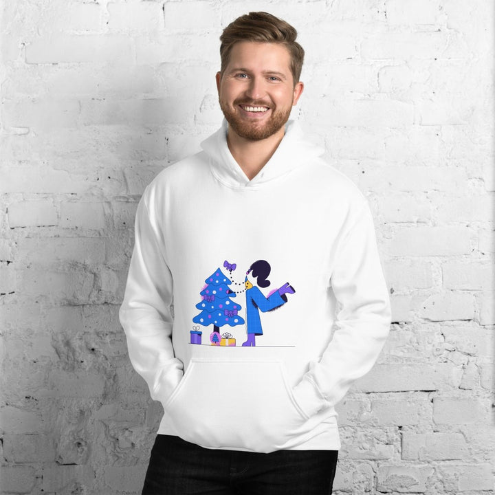 Woman and Pine Graphic Hoodie - White - S - ArtyKoala