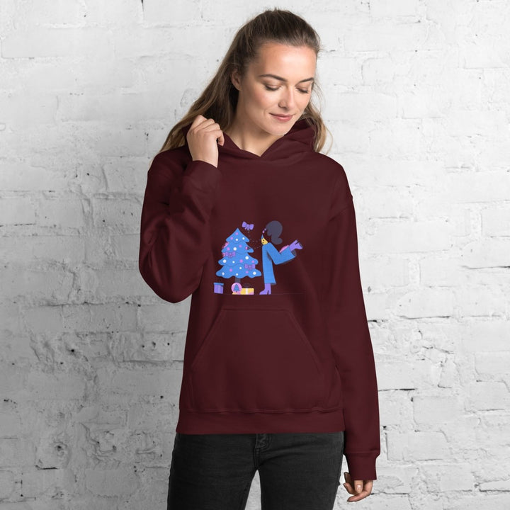 Woman and Pine Graphic Hoodie - Red - S - ArtyKoala
